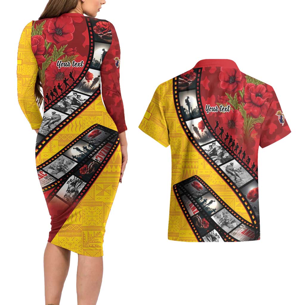 Personalised Niue ANZAC 1915-2026 Filmstrip Couples Matching Long Sleeve Bodycon Dress and Hawaiian Shirt Lest We Forget 25 April