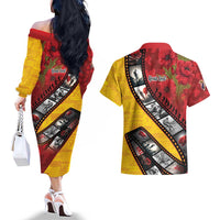 Personalised Niue ANZAC 1915-2026 Filmstrip Couples Matching Off The Shoulder Long Sleeve Dress and Hawaiian Shirt Lest We Forget 25 April