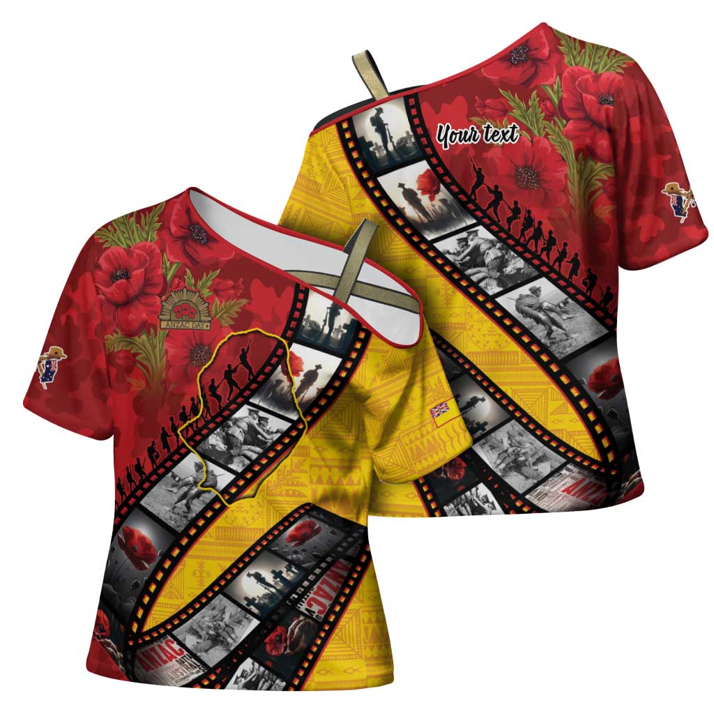 Personalised Niue ANZAC 1915-2026 Filmstrip Cross Shoulder Shirt Lest We Forget 25 April