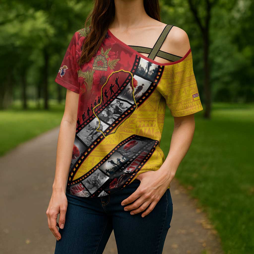 Personalised Niue ANZAC 1915-2026 Filmstrip Cross Shoulder Shirt Lest We Forget 25 April