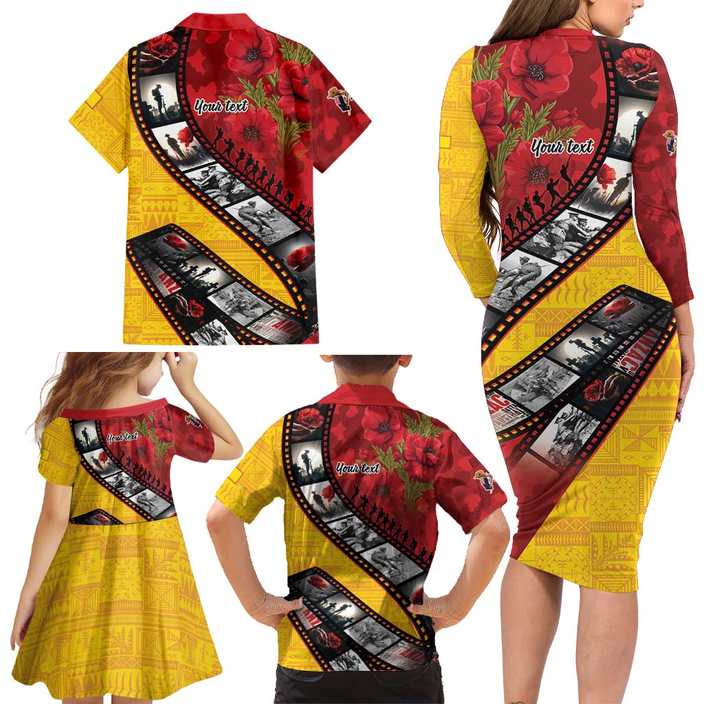 Personalised Niue ANZAC 1915-2026 Filmstrip Family Matching Long Sleeve Bodycon Dress and Hawaiian Shirt Lest We Forget 25 April