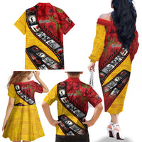 Personalised Niue ANZAC 1915-2026 Filmstrip Family Matching Off The Shoulder Long Sleeve Dress and Hawaiian Shirt Lest We Forget 25 April