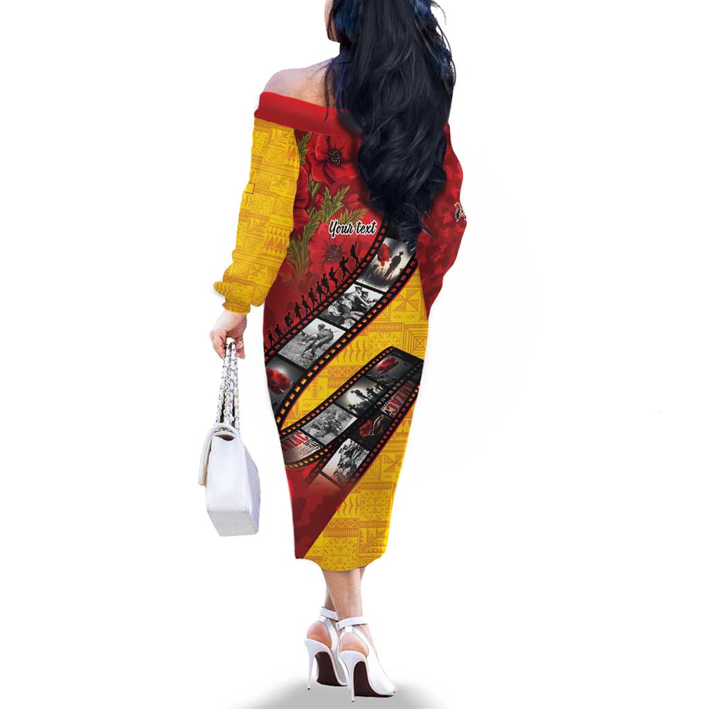 Personalised Niue ANZAC 1915-2026 Filmstrip Family Matching Off The Shoulder Long Sleeve Dress and Hawaiian Shirt Lest We Forget 25 April