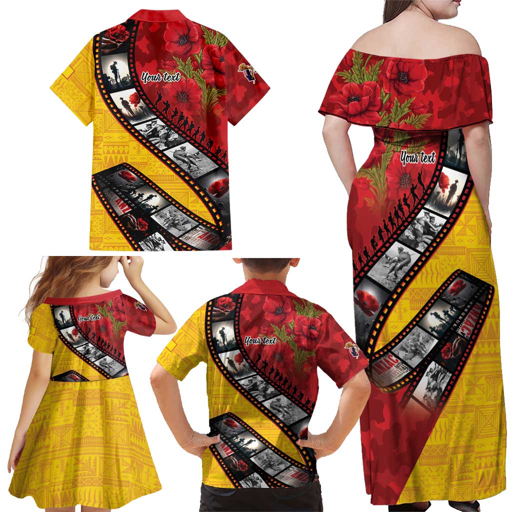 Personalised Niue ANZAC 1915-2026 Filmstrip Family Matching Off Shoulder Maxi Dress and Hawaiian Shirt Lest We Forget 25 April
