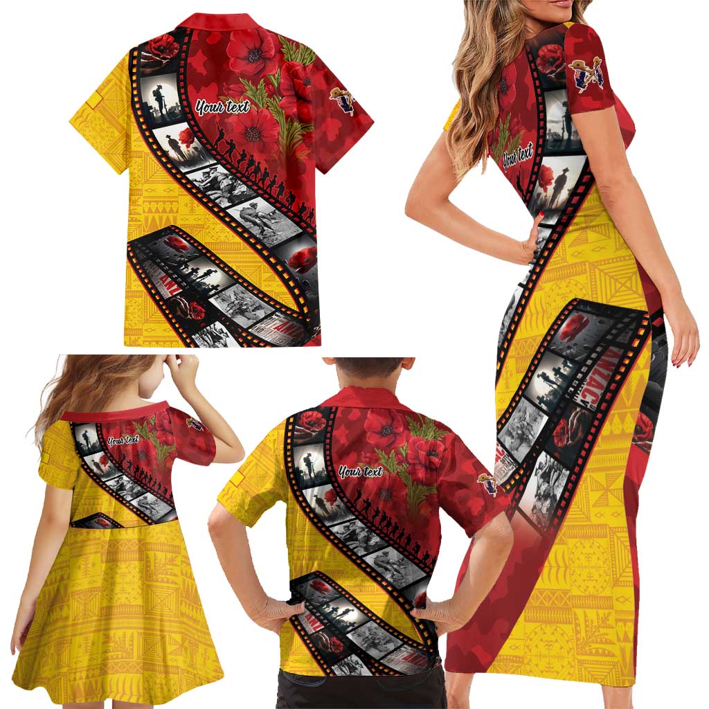 Personalised Niue ANZAC 1915-2026 Filmstrip Family Matching Short Sleeve Bodycon Dress and Hawaiian Shirt Lest We Forget 25 April