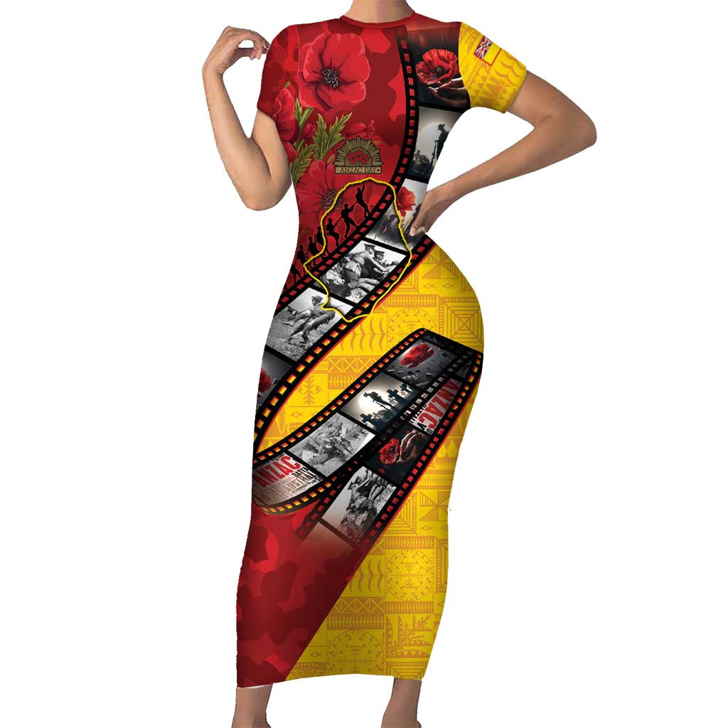 Personalised Niue ANZAC 1915-2026 Filmstrip Family Matching Short Sleeve Bodycon Dress and Hawaiian Shirt Lest We Forget 25 April