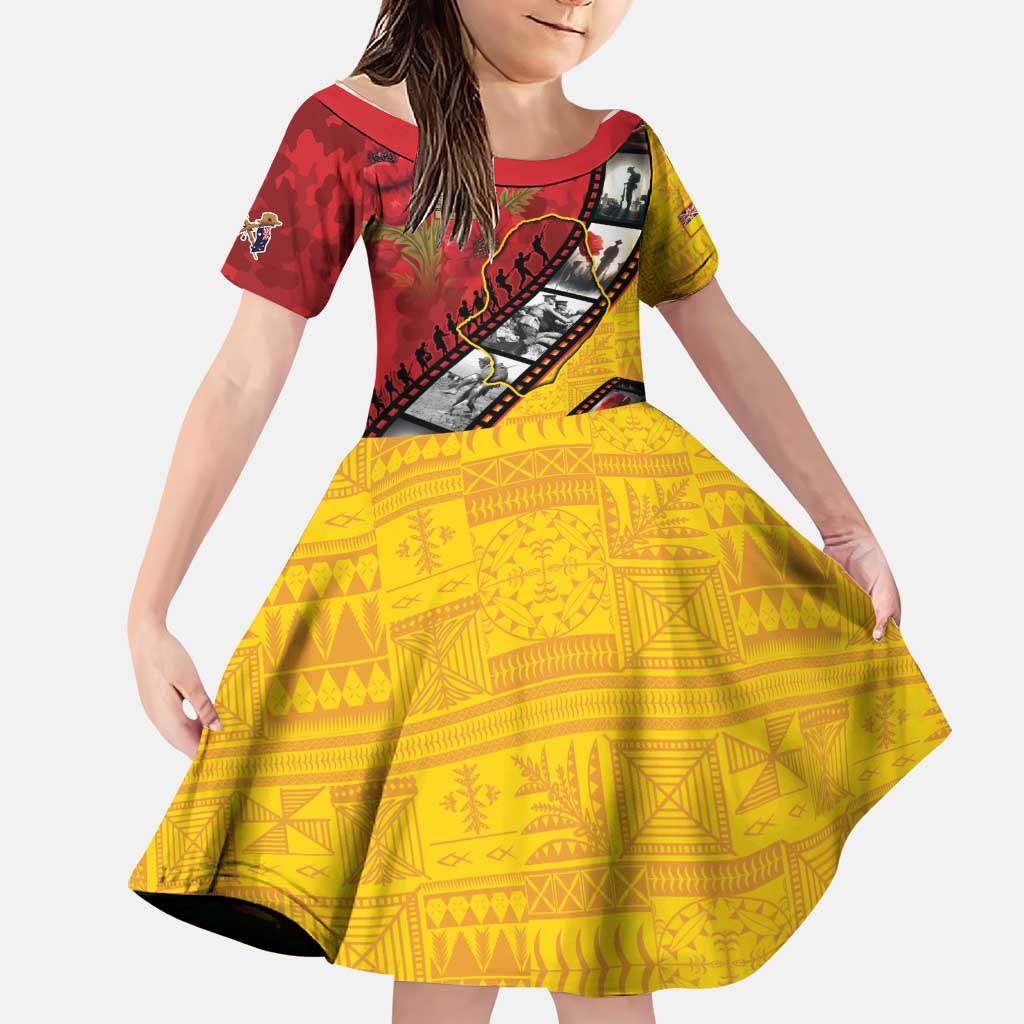 Personalised Niue ANZAC 1915-2026 Filmstrip Family Matching Summer Maxi Dress and Hawaiian Shirt Lest We Forget 25 April LT9 Daughter's Dress Gold - Polynesian Pride