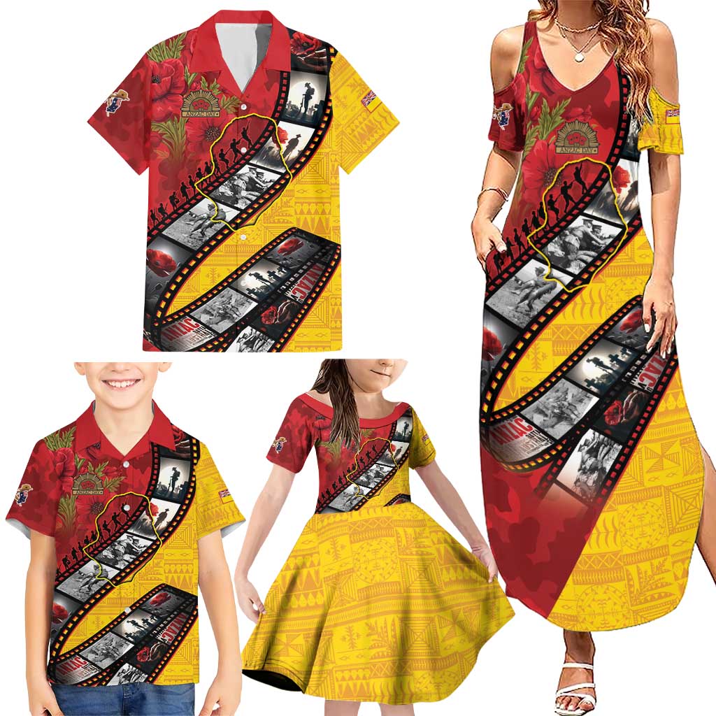 Personalised Niue ANZAC 1915-2026 Filmstrip Family Matching Summer Maxi Dress and Hawaiian Shirt Lest We Forget 25 April LT9 - Polynesian Pride