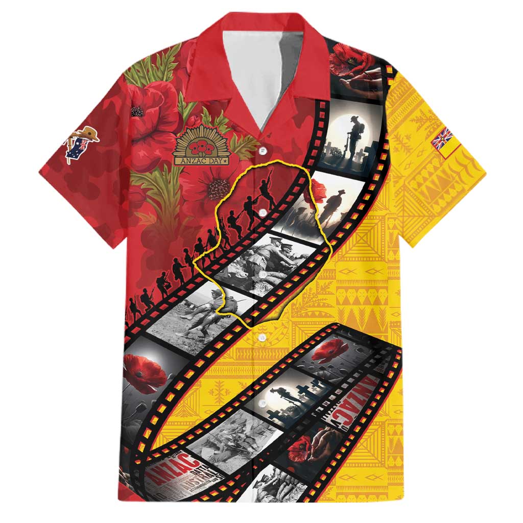 Personalised Niue ANZAC 1915-2026 Filmstrip Family Matching Summer Maxi Dress and Hawaiian Shirt Lest We Forget 25 April LT9 Dad's Shirt - Short Sleeve Gold - Polynesian Pride