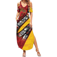 Personalised Niue ANZAC 1915-2026 Filmstrip Family Matching Summer Maxi Dress and Hawaiian Shirt Lest We Forget 25 April LT9 Mom's Dress Gold - Polynesian Pride