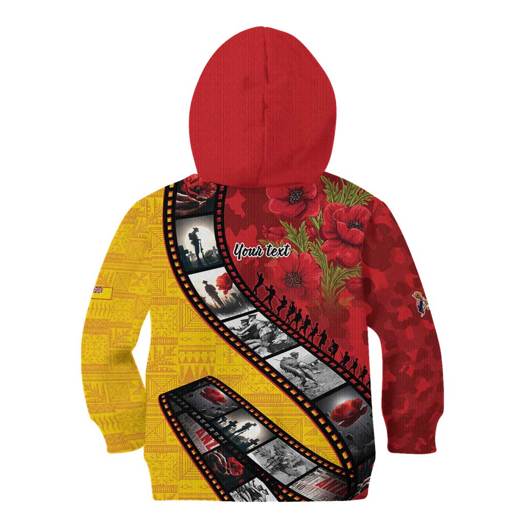 Personalised Niue ANZAC 1915-2026 Filmstrip Kid Hoodie Lest We Forget 25 April LT9 - Polynesian Pride
