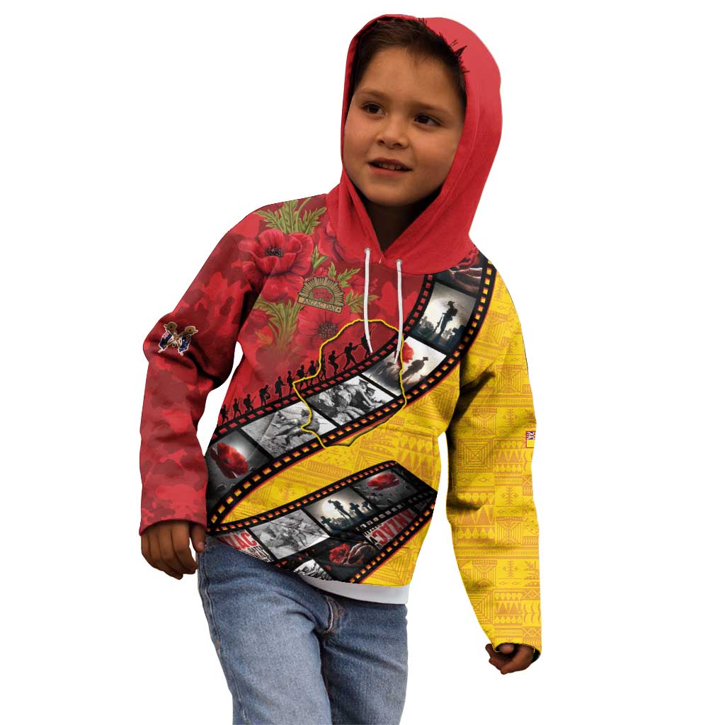 Personalised Niue ANZAC 1915-2026 Filmstrip Kid Hoodie Lest We Forget 25 April LT9 - Polynesian Pride