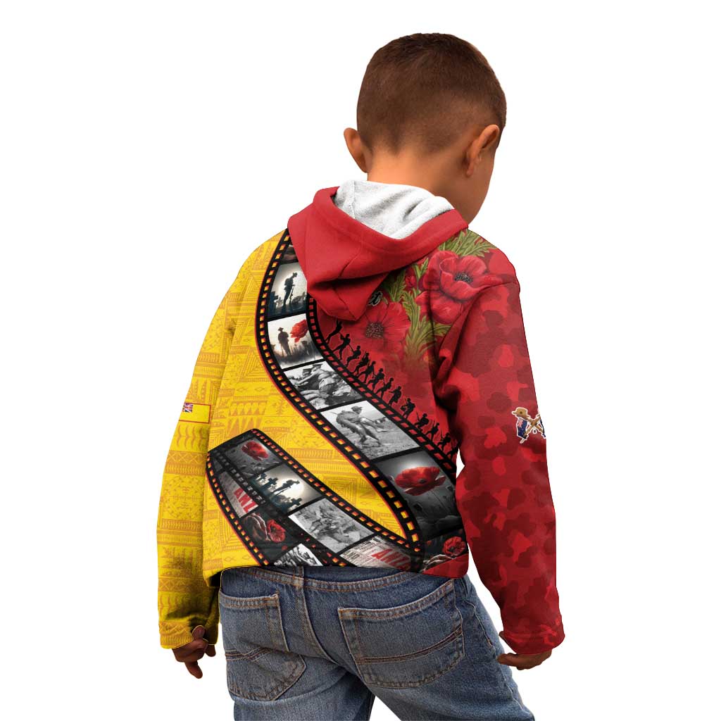 Personalised Niue ANZAC 1915-2026 Filmstrip Kid Hoodie Lest We Forget 25 April LT9 - Polynesian Pride