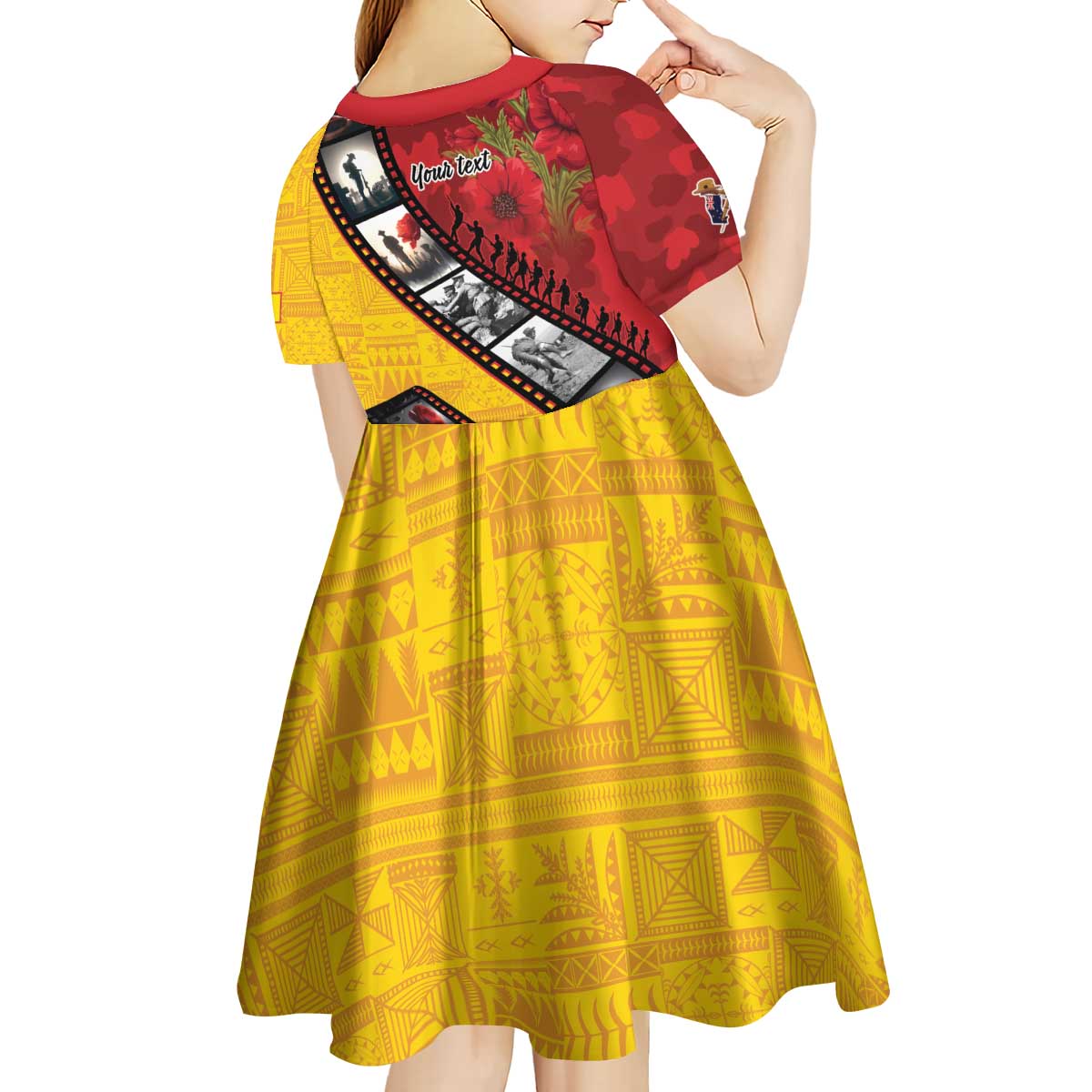 Personalised Niue ANZAC 1915-2026 Filmstrip Kid Short Sleeve Dress Lest We Forget 25 April
