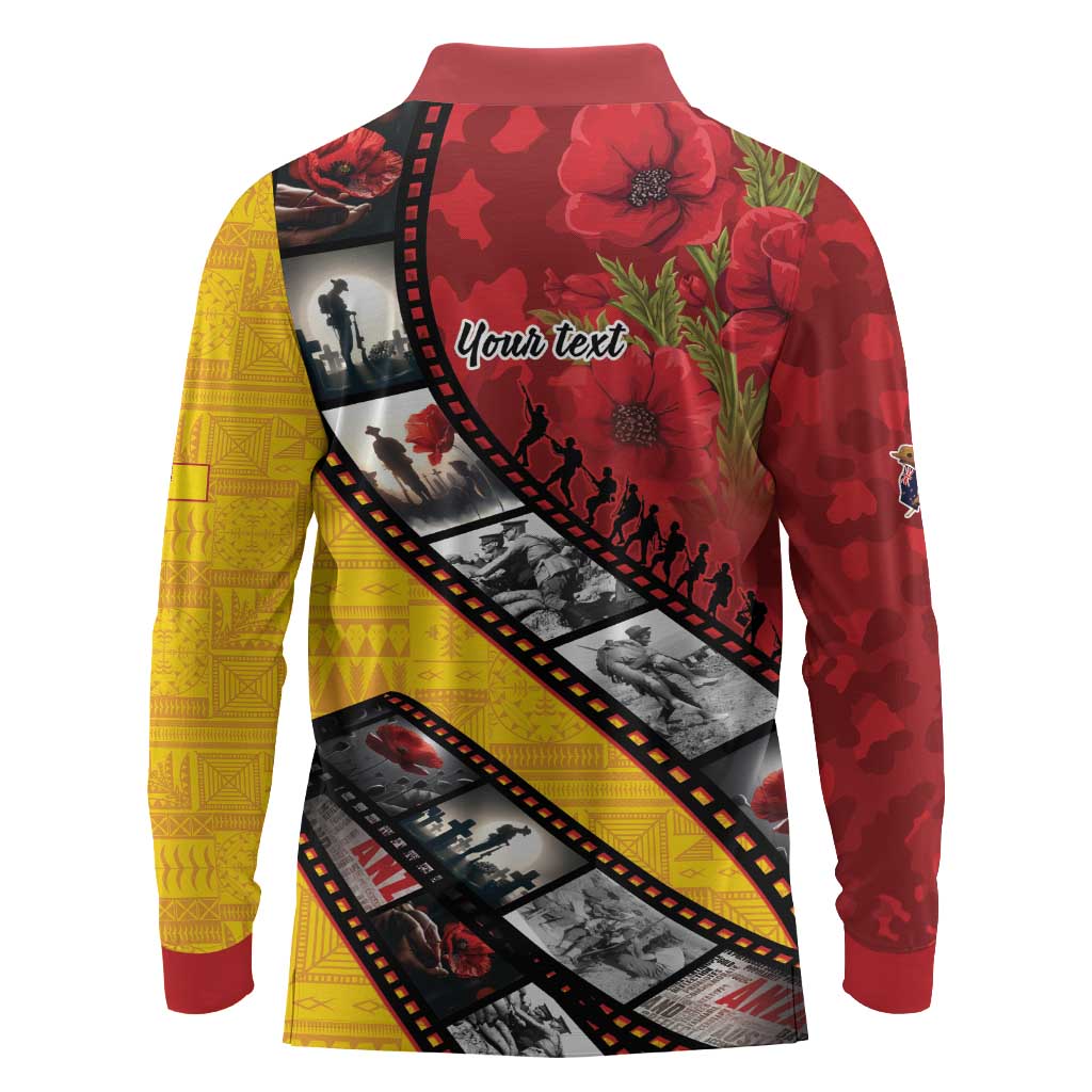 Personalised Niue ANZAC 1915-2026 Filmstrip Long Sleeve Polo Shirt Lest We Forget 25 April