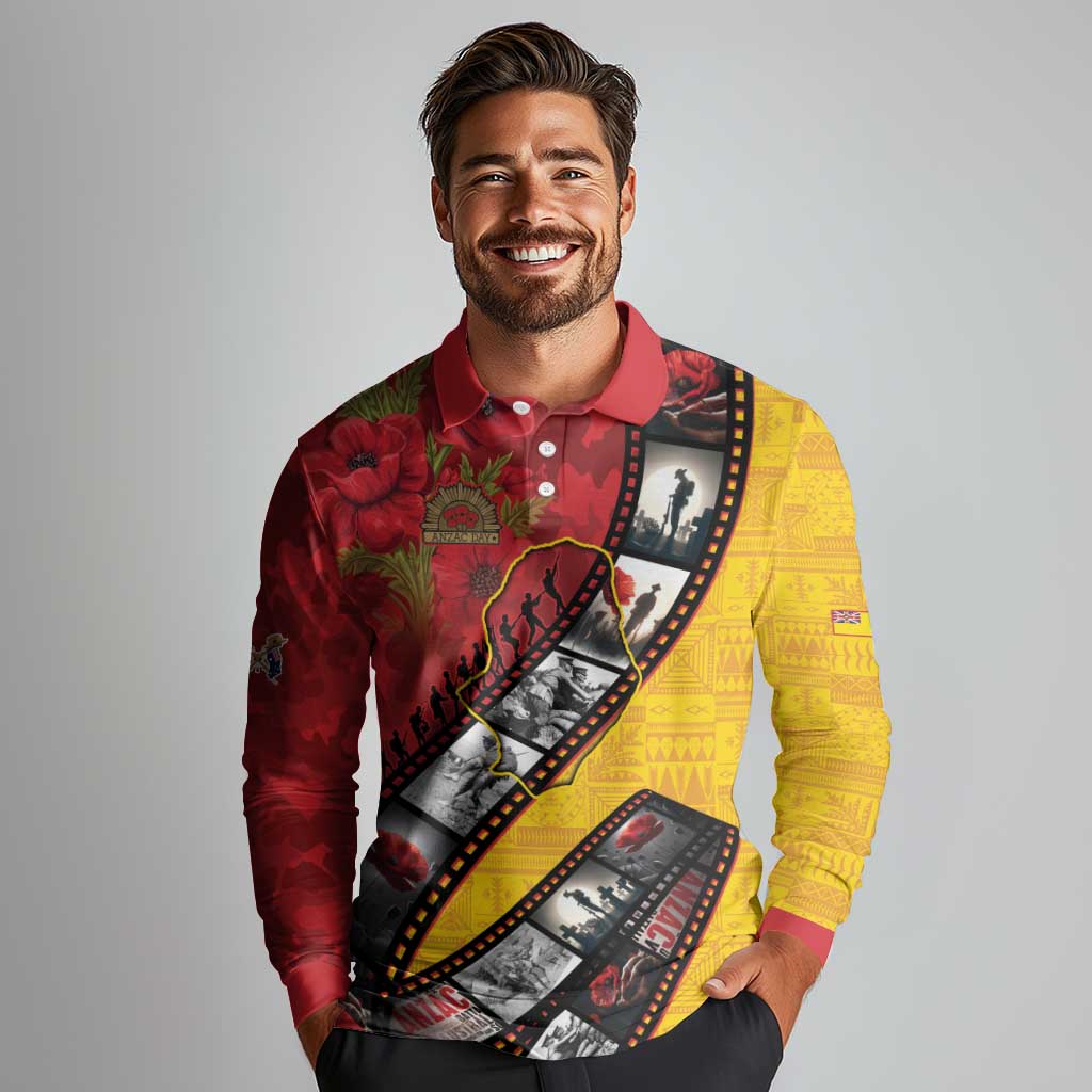 Personalised Niue ANZAC 1915-2026 Filmstrip Long Sleeve Polo Shirt Lest We Forget 25 April