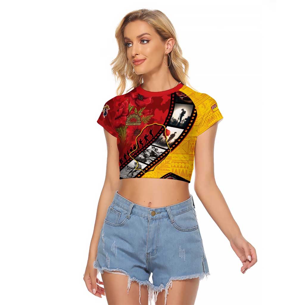 Personalised Niue ANZAC 1915-2026 Filmstrip Raglan Cropped T Shirt Lest We Forget 25 April