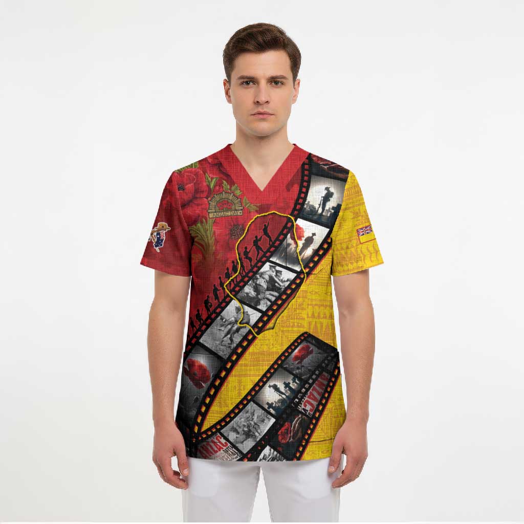 Personalised Niue ANZAC 1915-2026 Filmstrip Scrub Top Lest We Forget 25 April