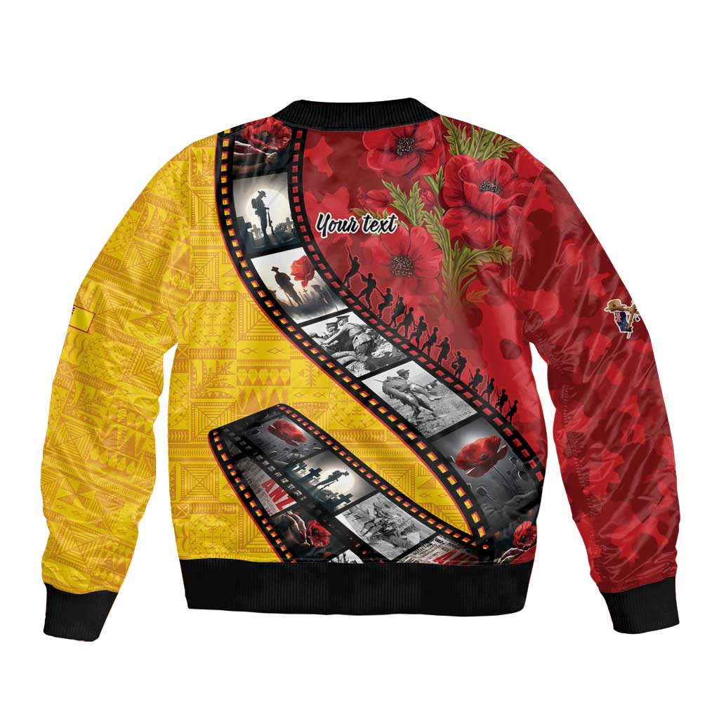 Personalised Niue ANZAC 1915-2026 Filmstrip Sleeve Zip Bomber Jacket Lest We Forget 25 April