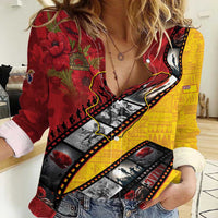 Personalised Niue ANZAC 1915-2026 Filmstrip Women Casual Shirt Lest We Forget 25 April
