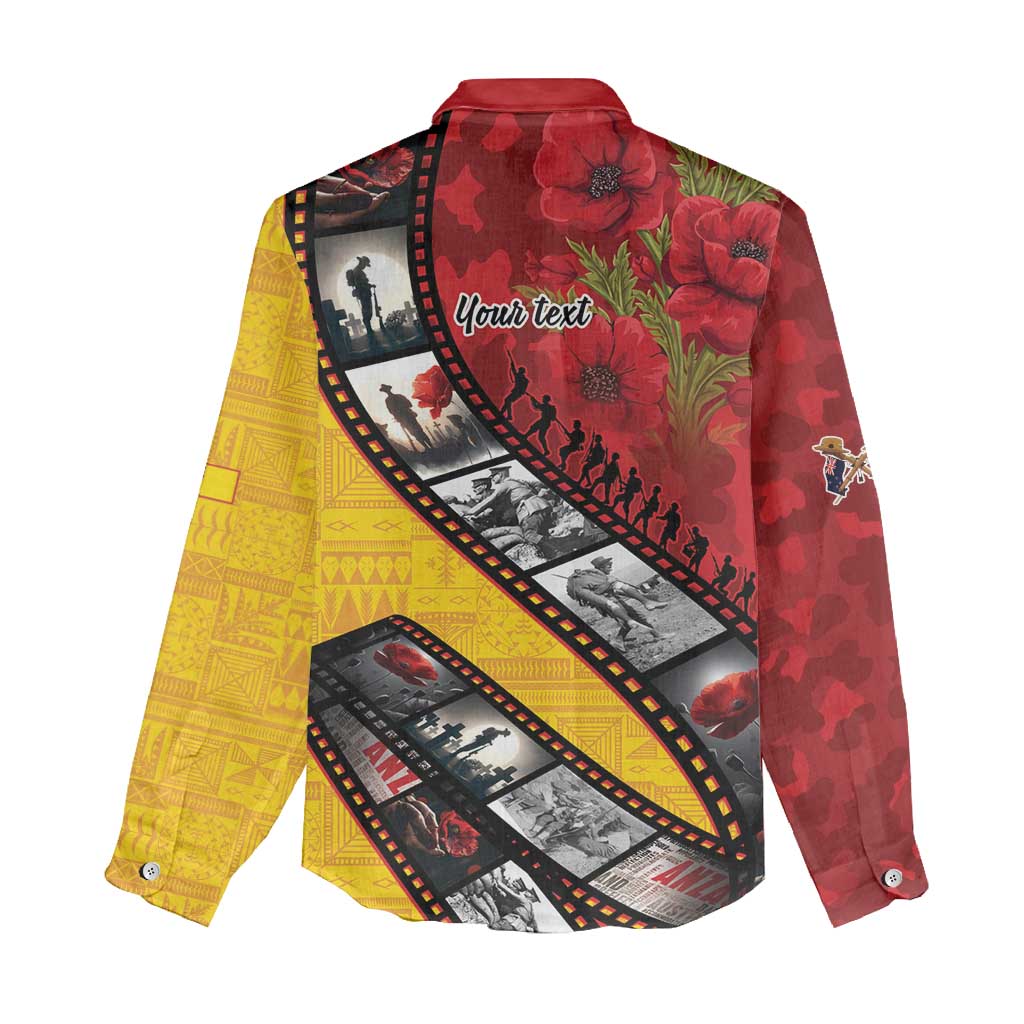 Personalised Niue ANZAC 1915-2026 Filmstrip Women Casual Shirt Lest We Forget 25 April
