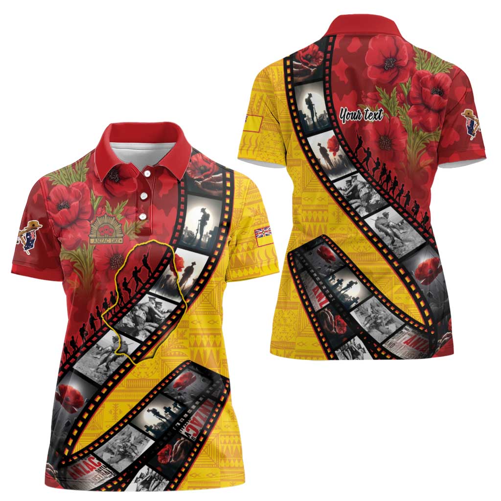 Personalised Niue ANZAC 1915-2026 Filmstrip Women Polo Shirt Lest We Forget 25 April