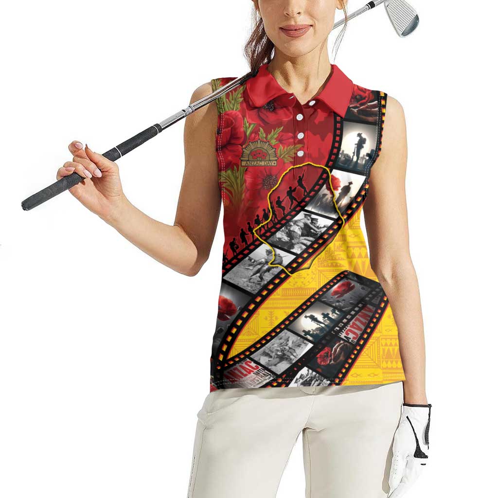 Personalised Niue ANZAC 1915-2026 Filmstrip Women Sleeveless Polo Shirt Lest We Forget 25 April