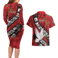 Personalised Tonga ANZAC 1915-2026 Filmstrip Couples Matching Long Sleeve Bodycon Dress and Hawaiian Shirt Lest We Forget 25 April