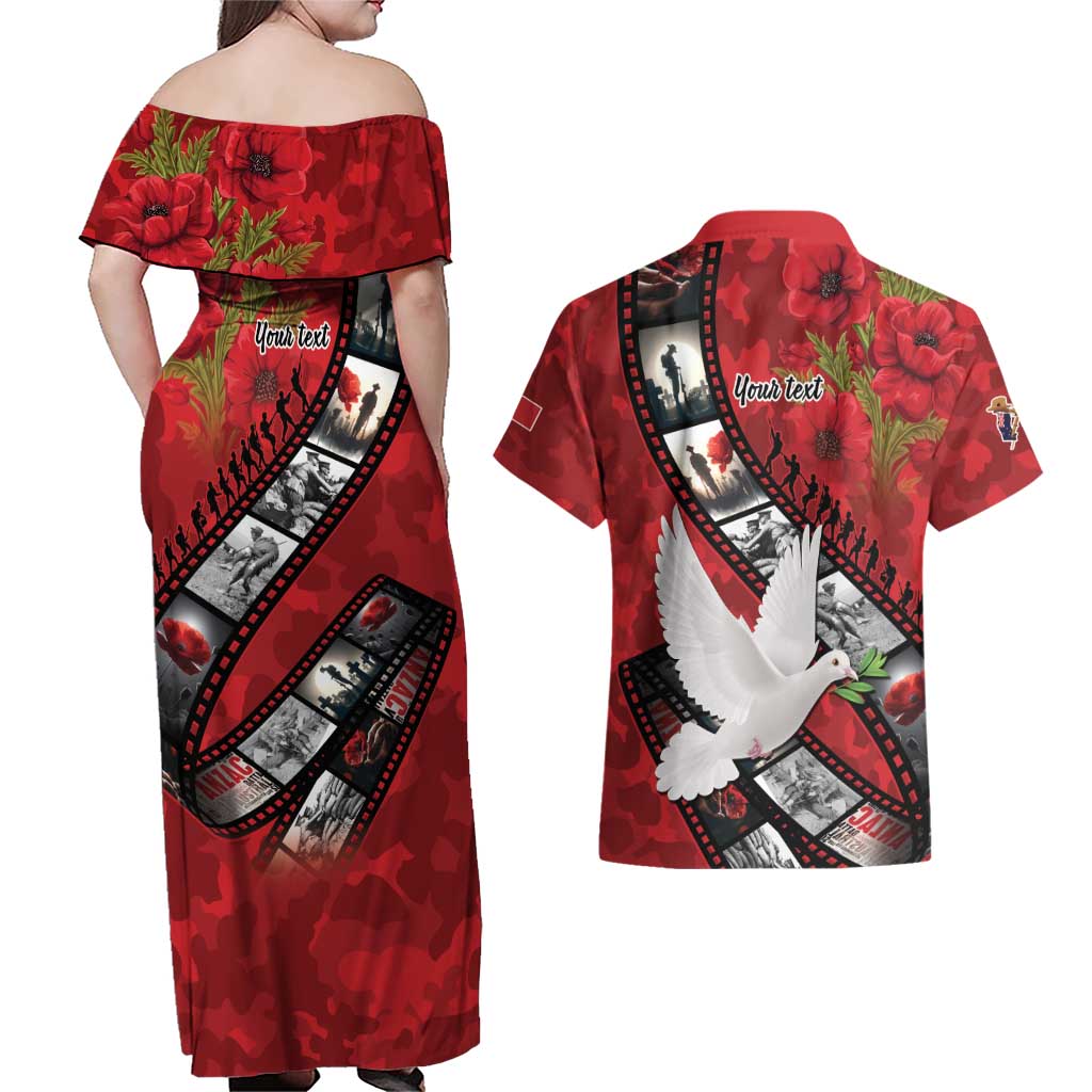 Personalised Tonga ANZAC 1915-2026 Filmstrip Couples Matching Off Shoulder Maxi Dress and Hawaiian Shirt Lest We Forget 25 April