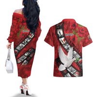 Personalised Tonga ANZAC 1915-2026 Filmstrip Couples Matching Off The Shoulder Long Sleeve Dress and Hawaiian Shirt Lest We Forget 25 April LT9 - Polynesian Pride