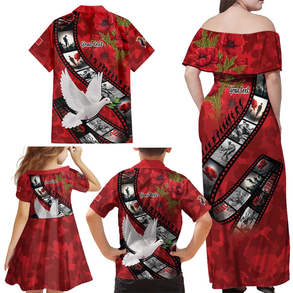 Personalised Tonga ANZAC 1915-2026 Filmstrip Family Matching Off Shoulder Maxi Dress and Hawaiian Shirt Lest We Forget 25 April