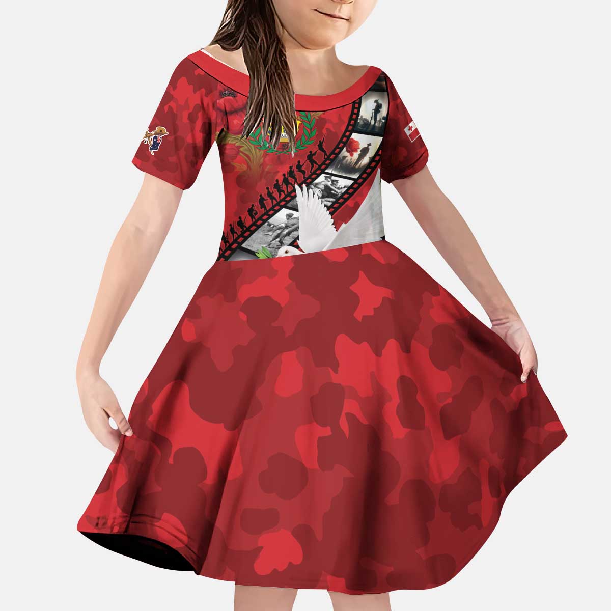 Personalised Tonga ANZAC 1915-2026 Filmstrip Kid Short Sleeve Dress Lest We Forget 25 April LT9 KID Red - Polynesian Pride