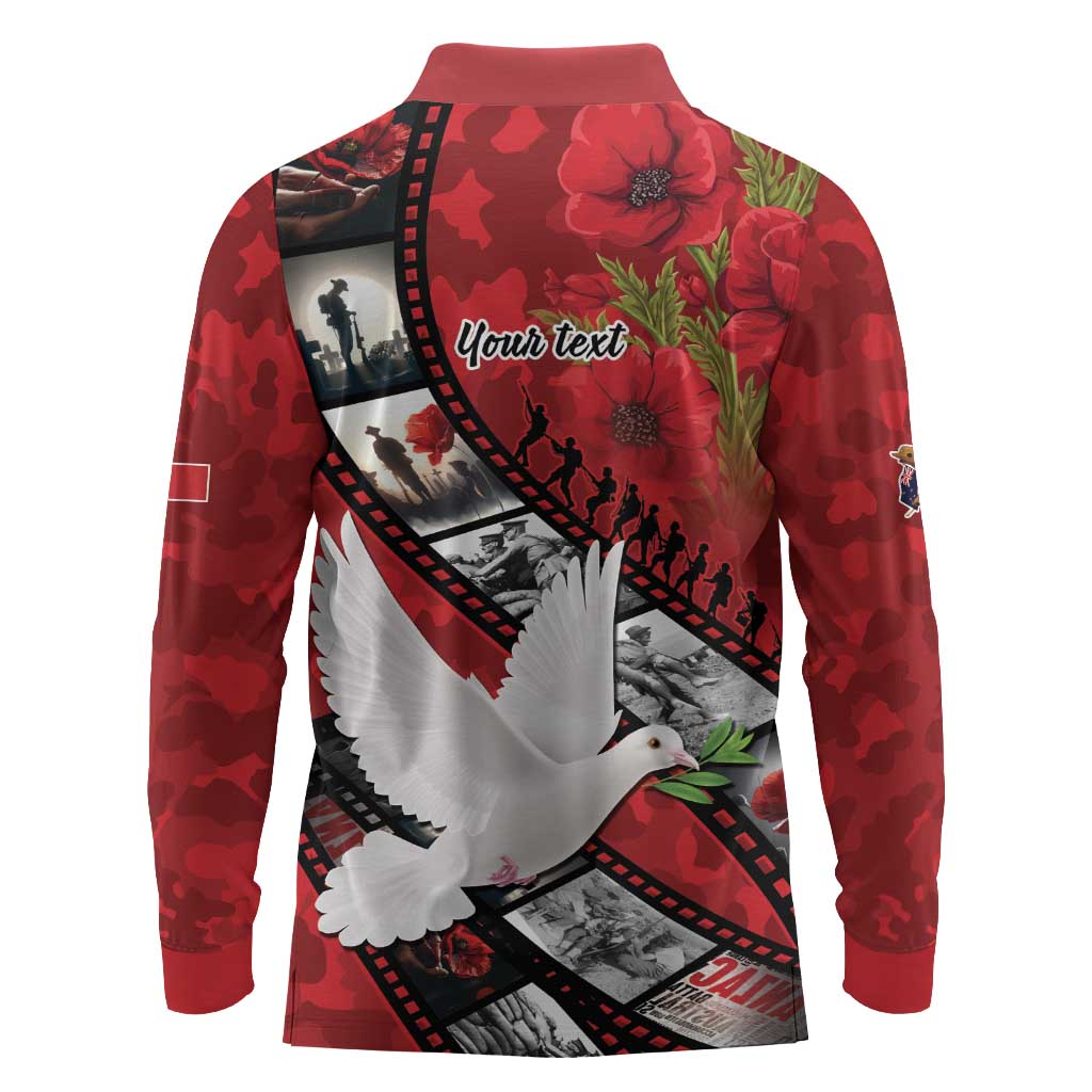 Personalised Tonga ANZAC 1915-2026 Filmstrip Long Sleeve Polo Shirt Lest We Forget 25 April