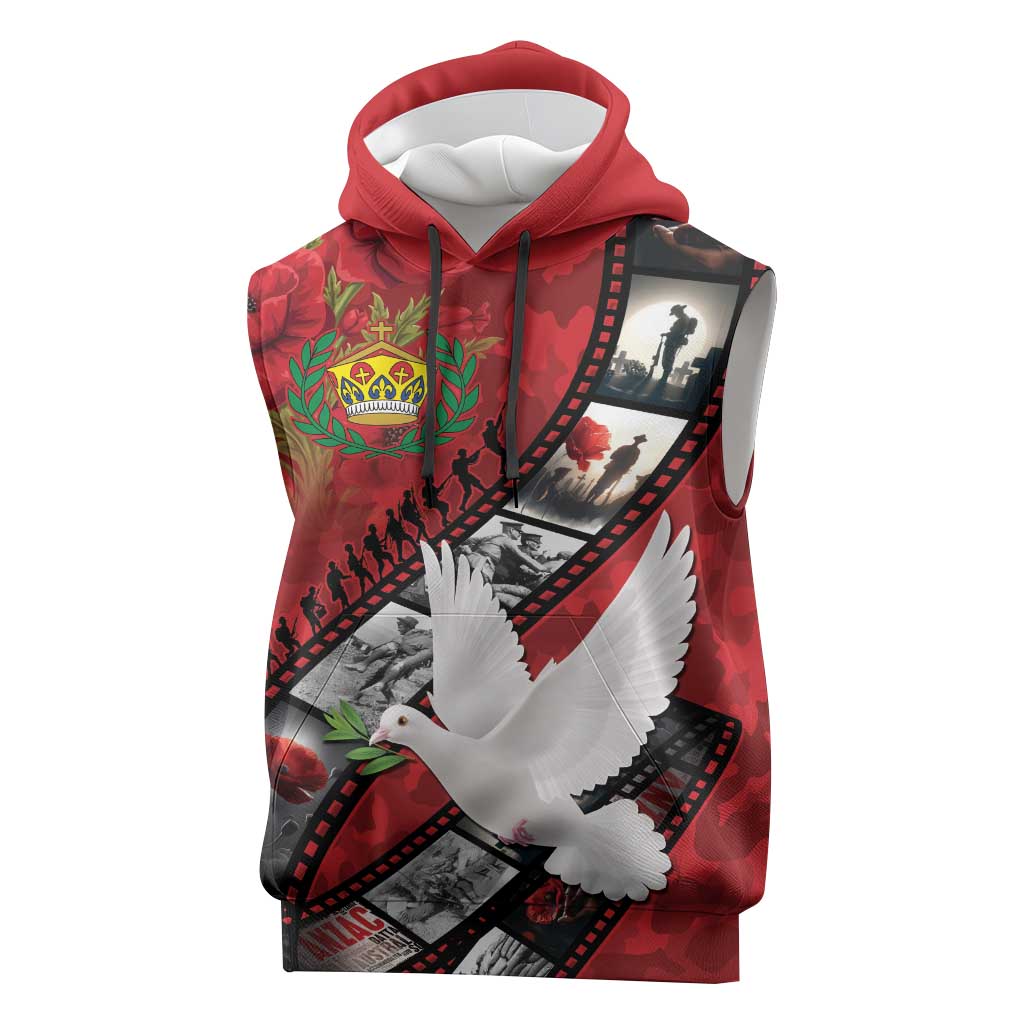 Personalised Tonga ANZAC 1915-2026 Filmstrip Sleeveless Hoodie Lest We Forget 25 April LT9 Red - Polynesian Pride