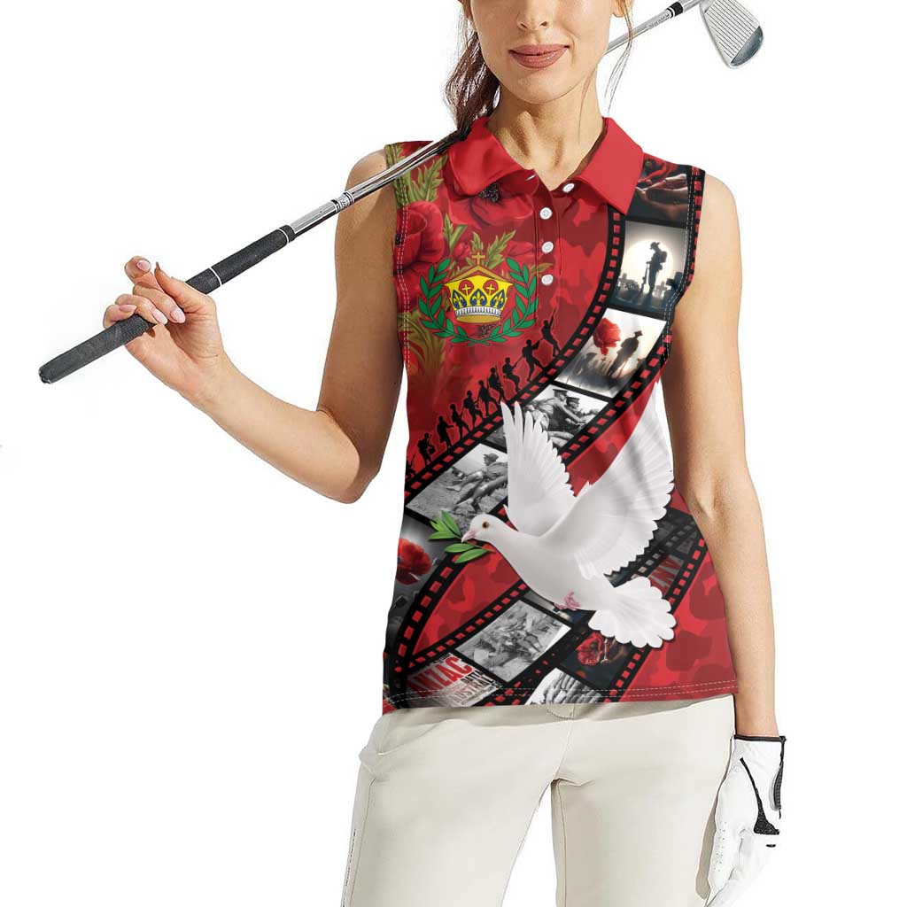 Personalised Tonga ANZAC 1915-2026 Filmstrip Women Sleeveless Polo Shirt Lest We Forget 25 April