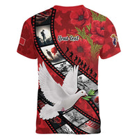 Personalised Tonga ANZAC 1915-2026 Filmstrip Women V-Neck T-Shirt Lest We Forget 25 April