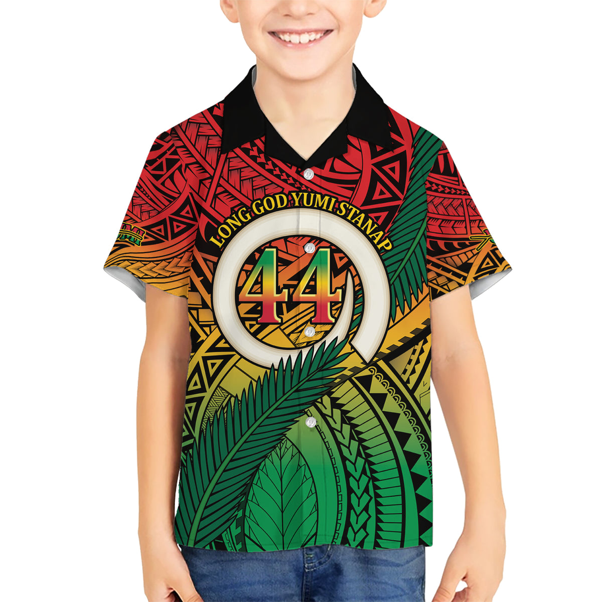 Personalised Vanuatu Yumi 44th Indipendens Dei Hawaiian Shirt Vanuatuan Broad Tusk with Polynesian Tribal