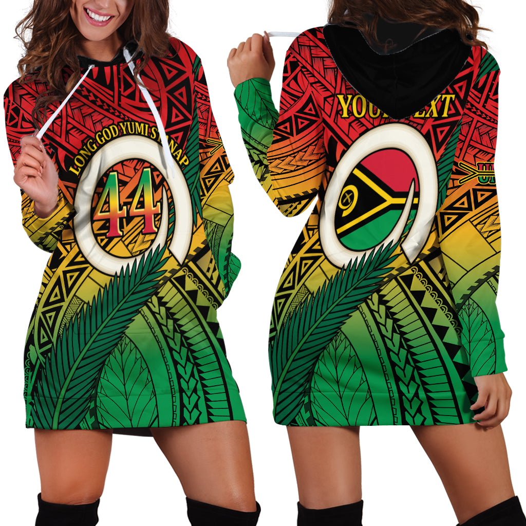 Personalised Vanuatu Yumi 44th Indipendens Dei Hoodie Dress Vanuatuan Broad Tusk with Polynesian Tribal