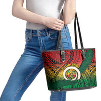 Personalised Vanuatu Yumi 44th Indipendens Dei Leather Tote Bag Vanuatuan Broad Tusk with Polynesian Tribal