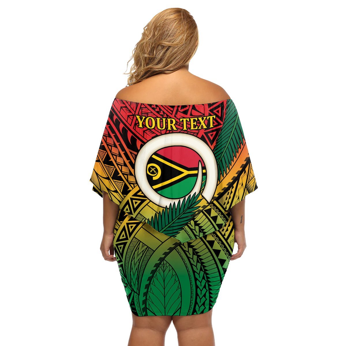 Personalised Vanuatu Yumi 44th Indipendens Dei Off Shoulder Short Dress Vanuatuan Broad Tusk with Polynesian Tribal LT9 - Polynesian Pride