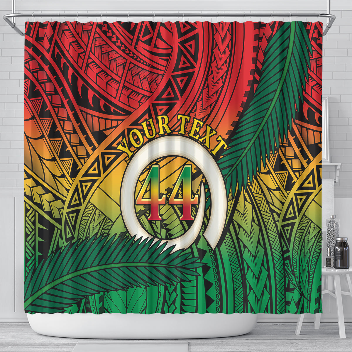 Personalised Vanuatu Yumi 44th Indipendens Dei Shower Curtain Vanuatuan Broad Tusk with Polynesian Tribal