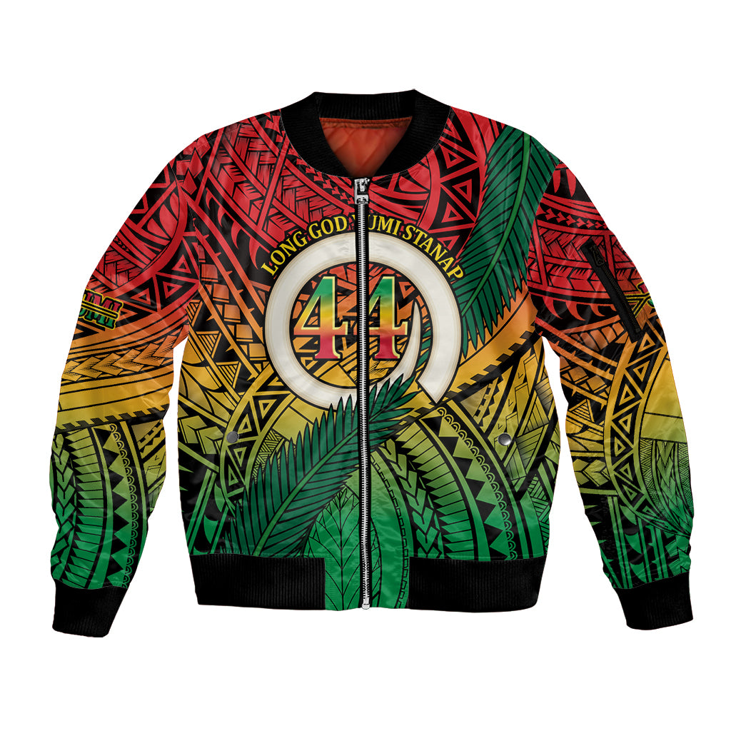 Personalised Vanuatu Yumi 44th Indipendens Dei Sleeve Zip Bomber Jacket Vanuatuan Broad Tusk with Polynesian Tribal