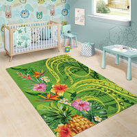 Polynesian Tribal Flower Tattoo Area Rug Special Lime Green Vibe