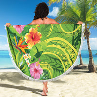 Polynesian Tribal Flower Tattoo Beach Blanket Special Lime Green Vibe