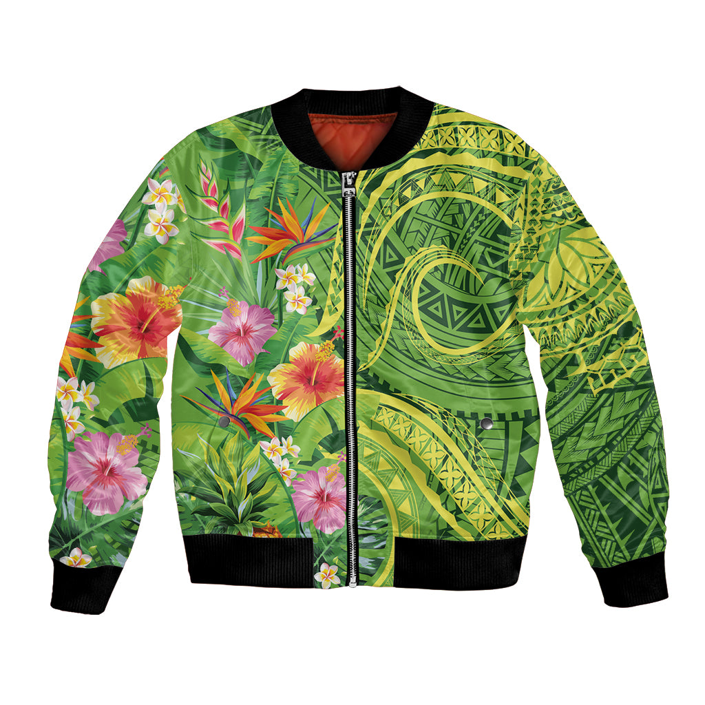 Polynesian Tribal Flower Tattoo Bomber Jacket Special Lime Green Vibe