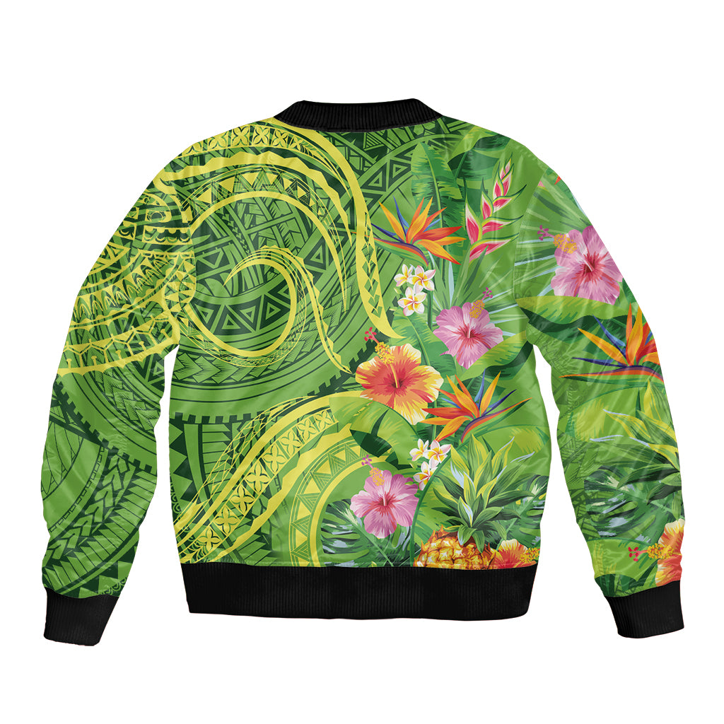 Polynesian Tribal Flower Tattoo Bomber Jacket Special Lime Green Vibe