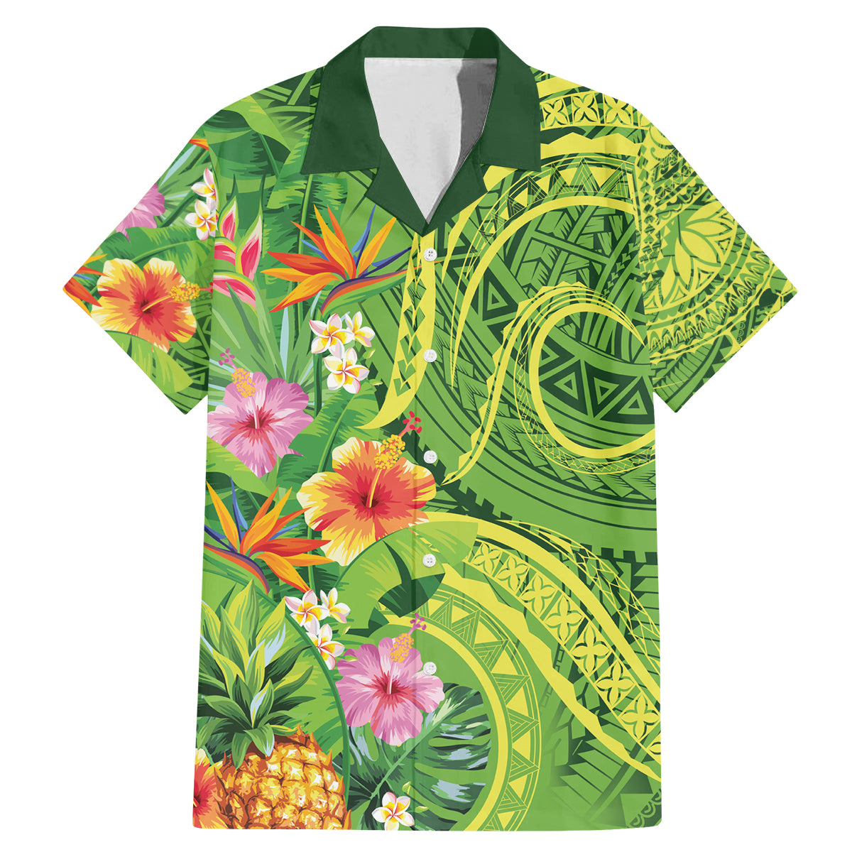 Polynesian Tribal Flower Tattoo Family Matching Mermaid Dress and Hawaiian Shirt Special Lime Green Vibe