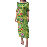 Polynesian Tribal Flower Tattoo Family Matching Puletasi and Hawaiian Shirt Special Lime Green Vibe