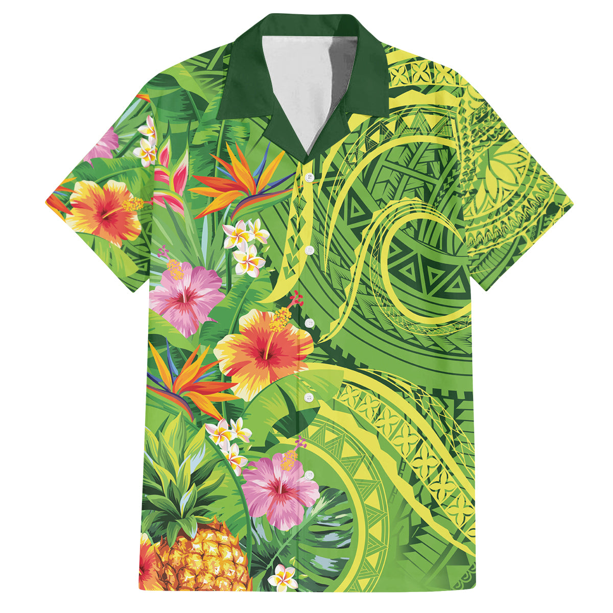 Polynesian Tribal Flower Tattoo Family Matching Tank Maxi Dress and Hawaiian Shirt Special Lime Green Vibe