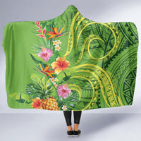 Polynesian Tribal Flower Tattoo Hooded Blanket Special Lime Green Vibe LT9 - Polynesian Pride